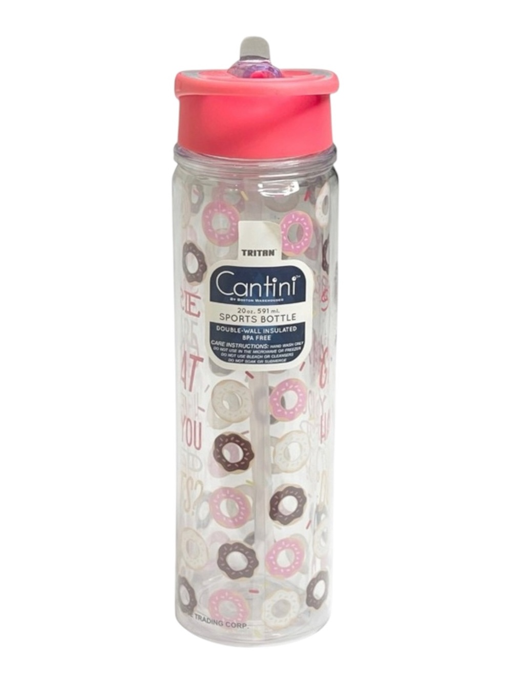 new Boston Warehouse 𖦹 BPA Free Water Bottle 𖦹 Clear Donut Print 𖦹 20 oz 𖦹 - Picture 3 of 16